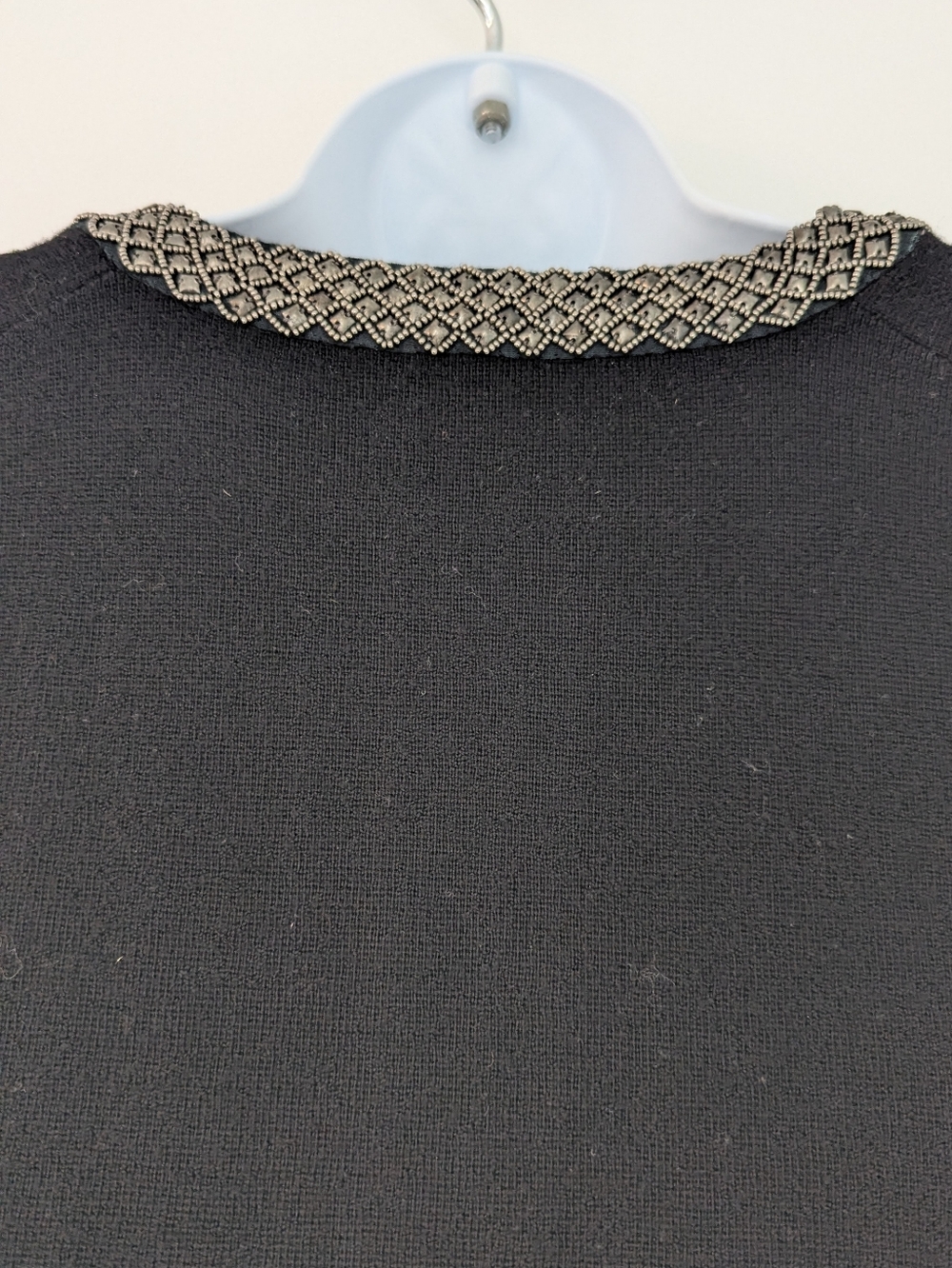 Tory Burch Merino Wool Blend Sweater XS Embellished Studded Neckline Black - Picture 3 of 8